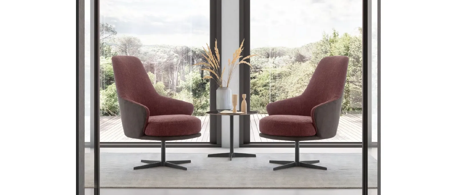 Amy armchair by Le Comfort is a classic armchair with rounded lines and