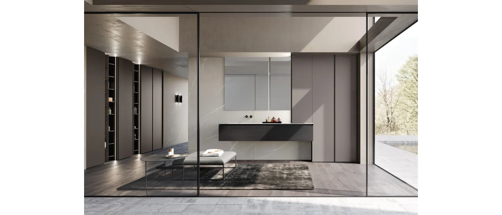 Bathroom furniture M3 System 307 in black oak veneer by Baxar.