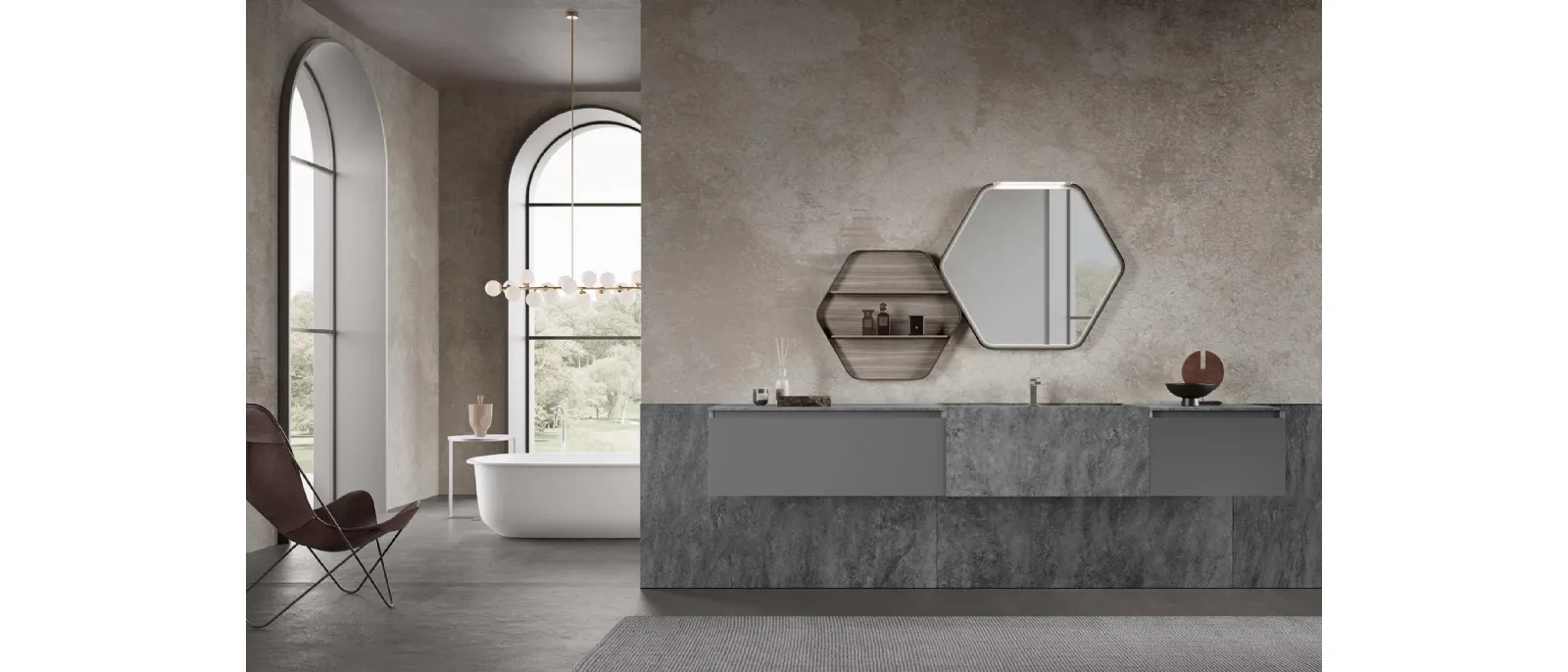 Suspended Bathroom Vanity M3 System 313 in lacquered and Baxar gres