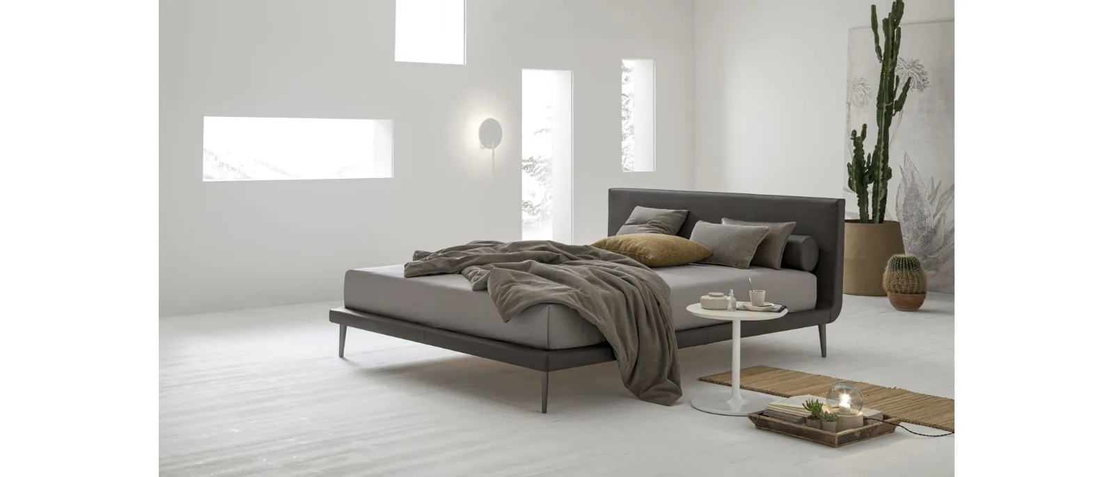 Leather bed with Aspen headboard by V&Nice.