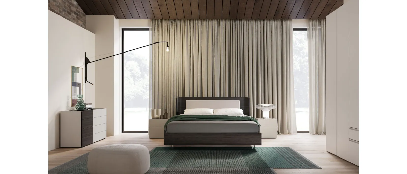 Bed Aura Night 11 in Carbon material with padded Orme panel.
