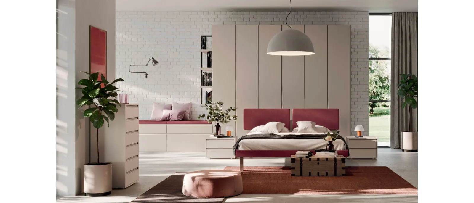 Bed with Cecilia fabric headboard by Orme