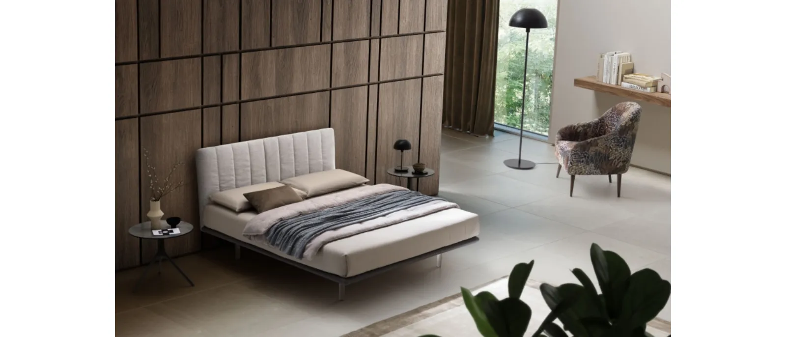 Bed with fabric headboard Celine by Le Comfort