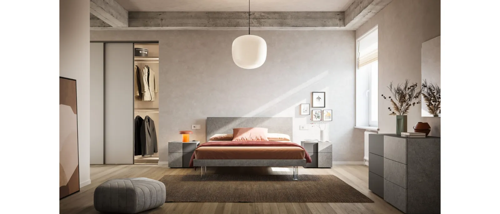 Bed with Cremi Night 24 headboard by Orme.