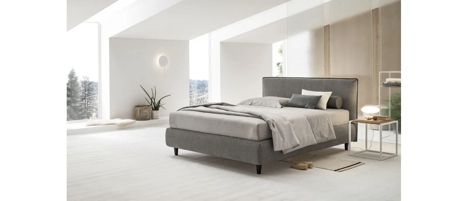 Fabric upholstered bed with headboard and storage box Dalia by V&Nice.