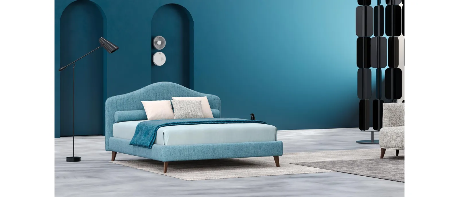 A classical bed by Italian designer Giuseppe Panzini for Divaletti Home is made of