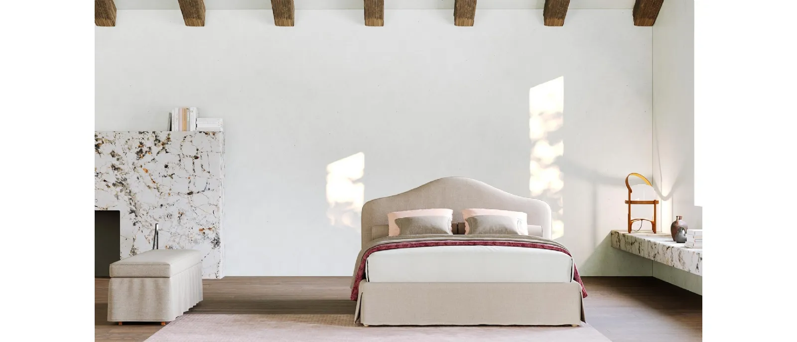 Classic double bed with under-bed storage container 