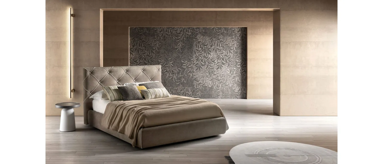 Fabric bed with quilted headboard Diamond capitonné processing by Bside.