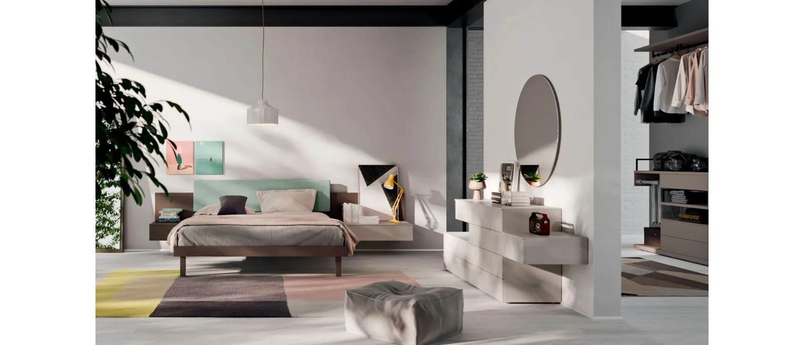 Bed with Diska fabric panel by Orme