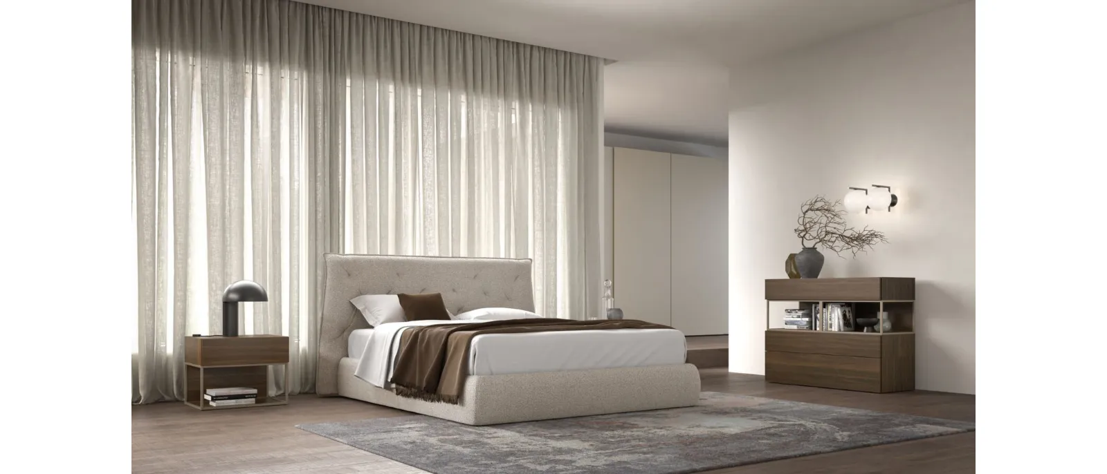 Flake Night 21 Bed in padded fabric by Orme