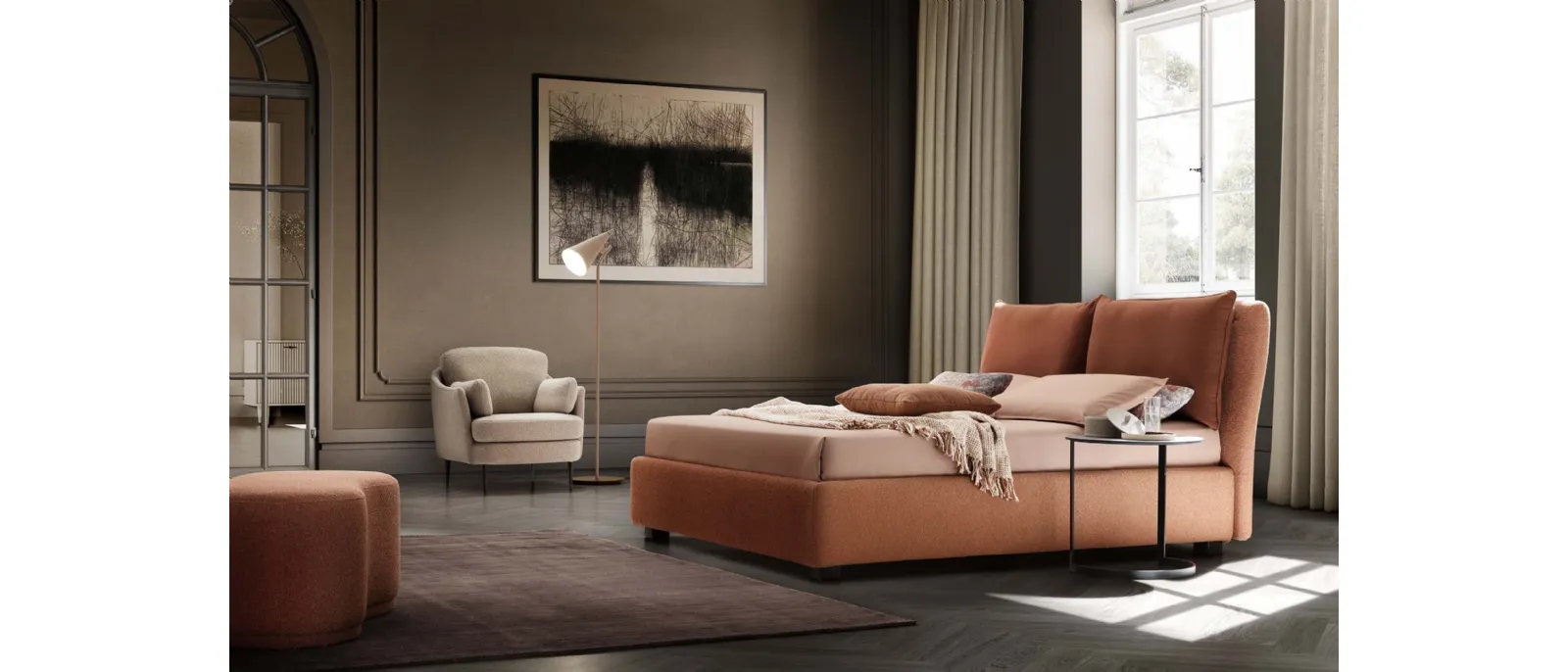 In fabric Upholstered Bed Fris by Le Comfort The soft lines and