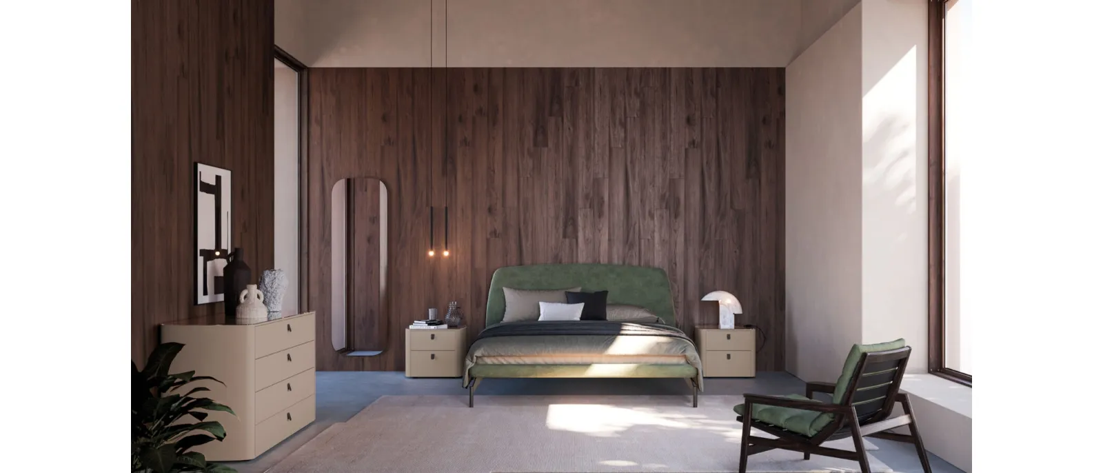 Gaia Night 32 fabric bed with Orme headboard.