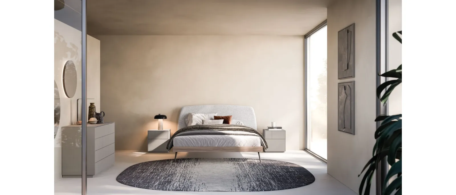 Gaia Night 33 bed with padded fabric headboard by Orme.