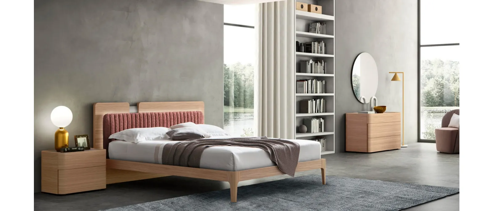 The headboard of the Ginger bed is upholstered by