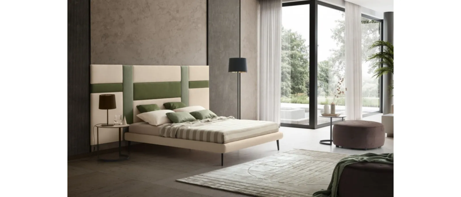 Fabric bed with Ground headboard by Le Comfort
