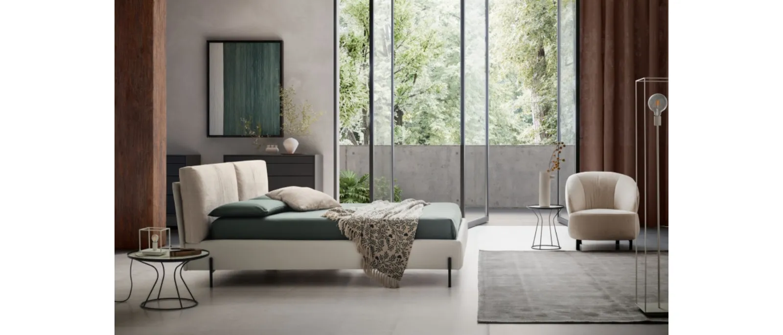 The comfortable upholstered bed made of fabric Ischia by Le Comfort with headboard