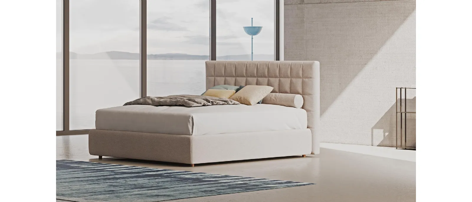 The collection of beds for the bedroom with headboard by Divaletti features a series of upholstered and