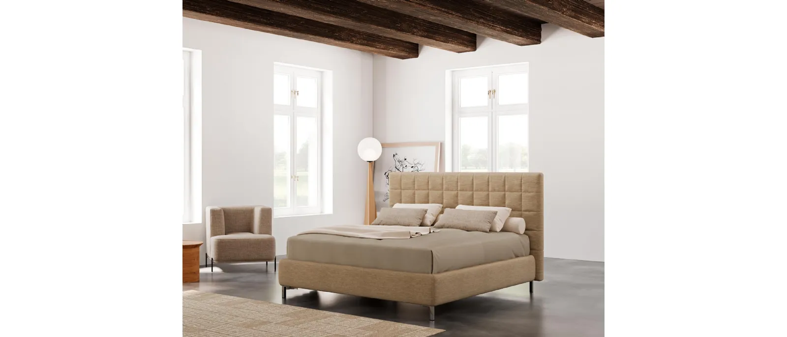 Ivan is a fabric quilted bed with padding by the brand DiValetti Home. A modern