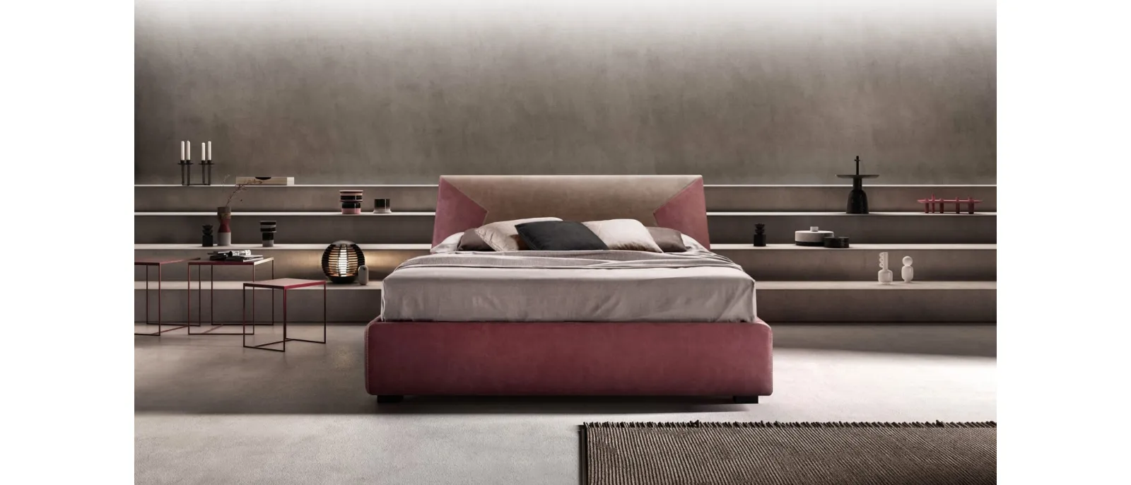 Upholstered fabric bed with JS headboard by Bside.