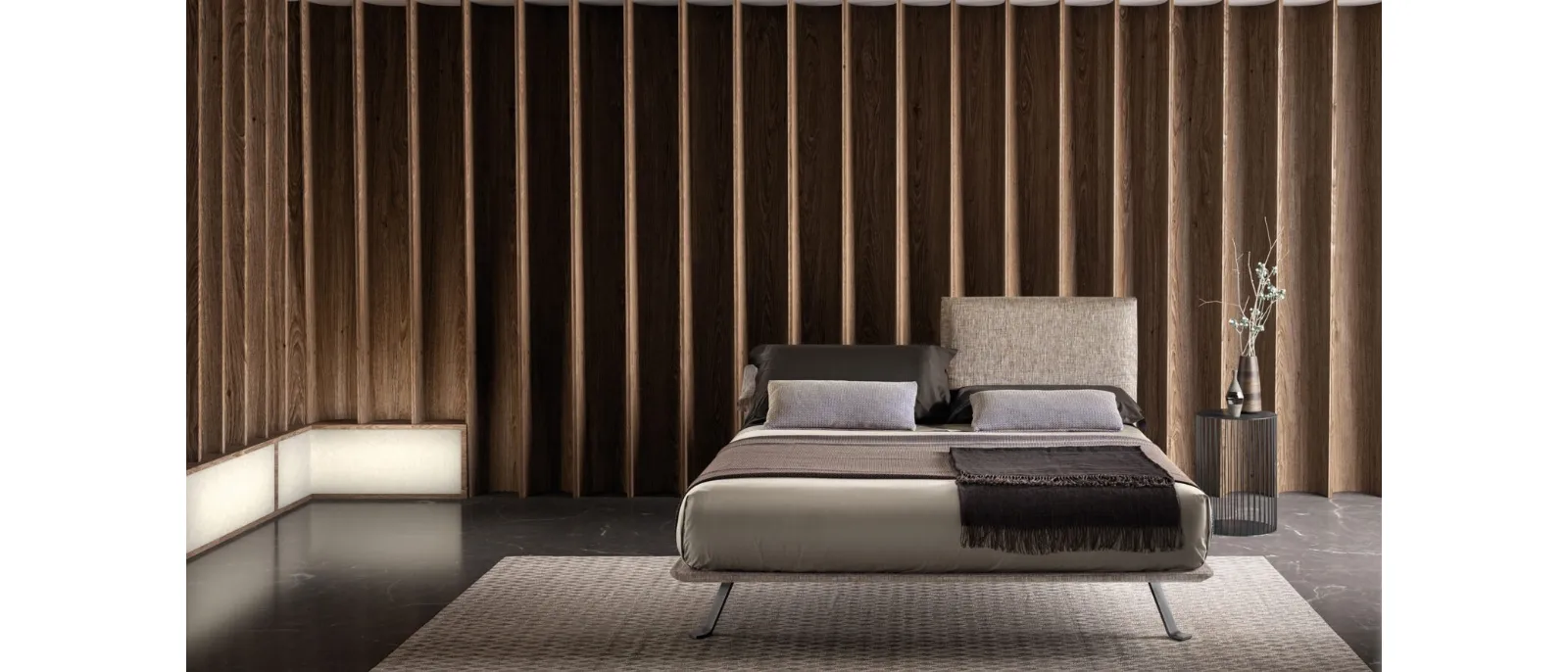 Upholstered fabric bed with adjustable headboard Just by Bside.