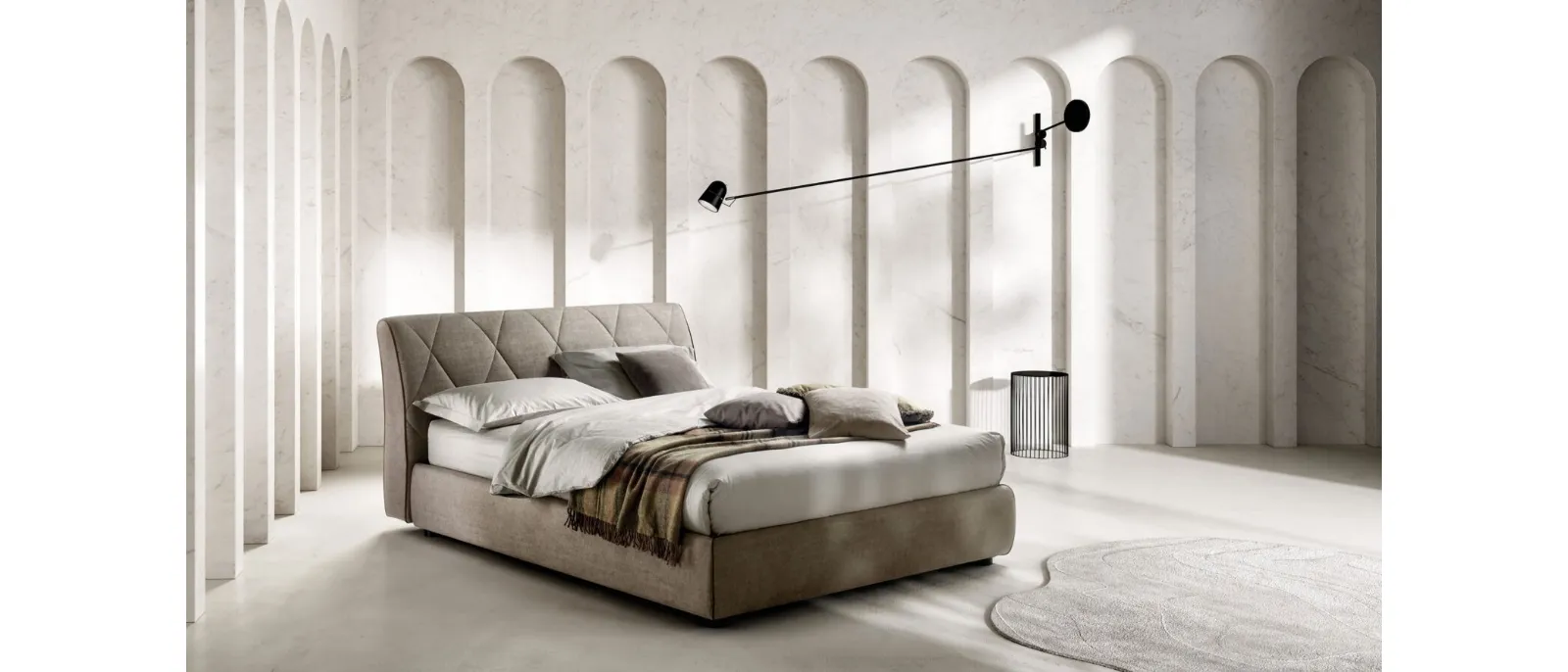 Upholstered fabric bed with quilted headboard Kilt by Bside.