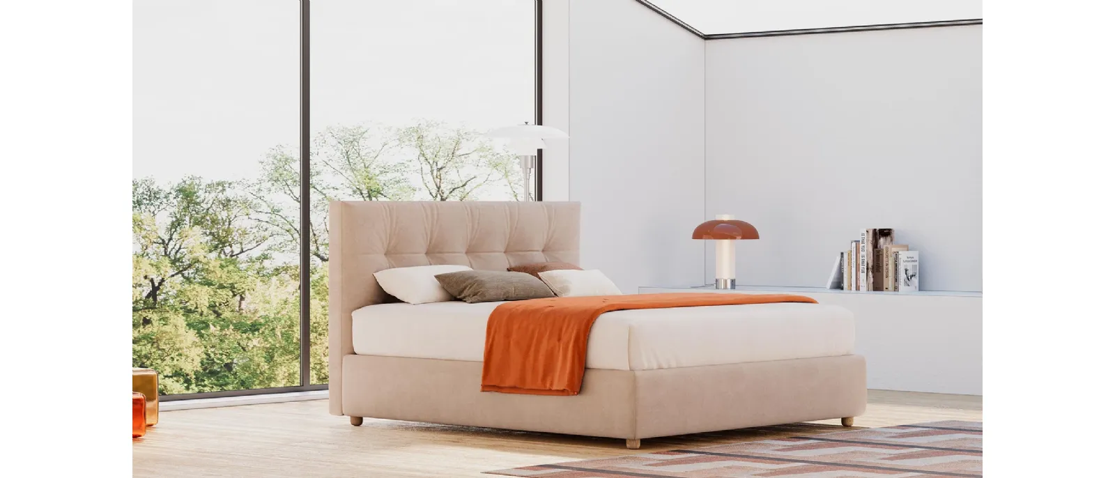 It is a bed with the structure made of solid wood, with head
