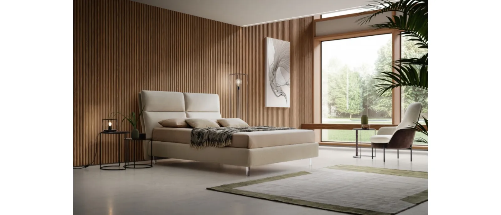 The upholstered fabric bed made by Le Comfort with the frame is completely padded