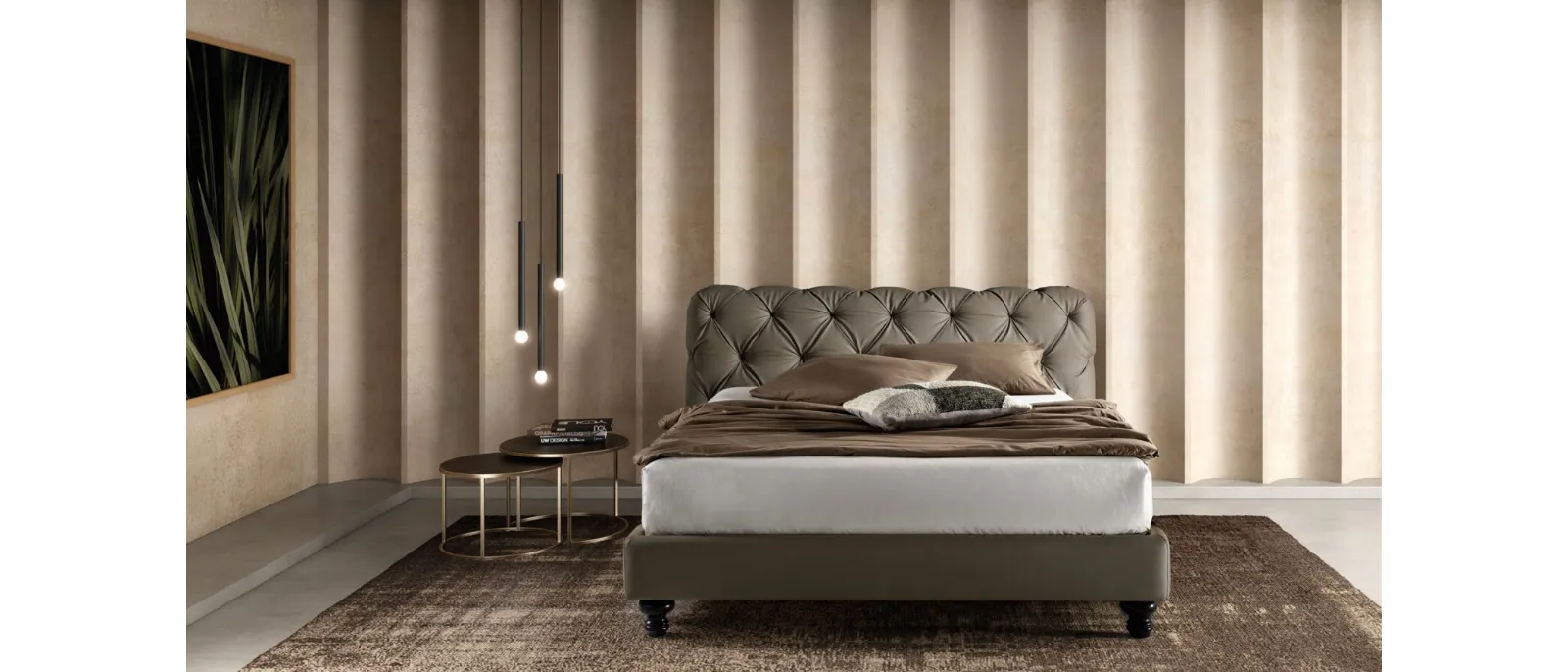 Padded bed in eco-leather with quilted headboard King by Bside.