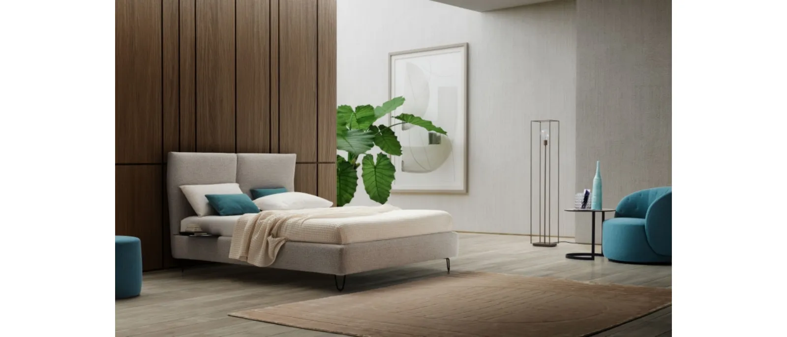 Klizia bed by Le Comfort is upholstered and made of padded fabric.