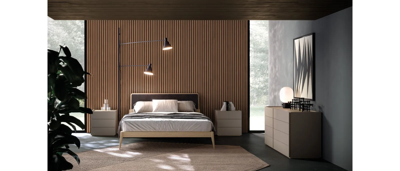 Larissa Night 22 bed in Oak material with Orme fabric panel.