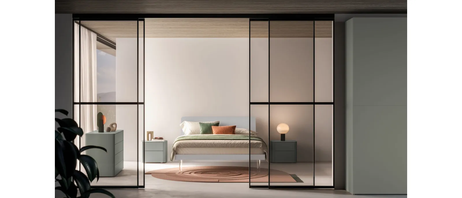 Larissa Night 23 bed in matte lacquered Orme Feather color.