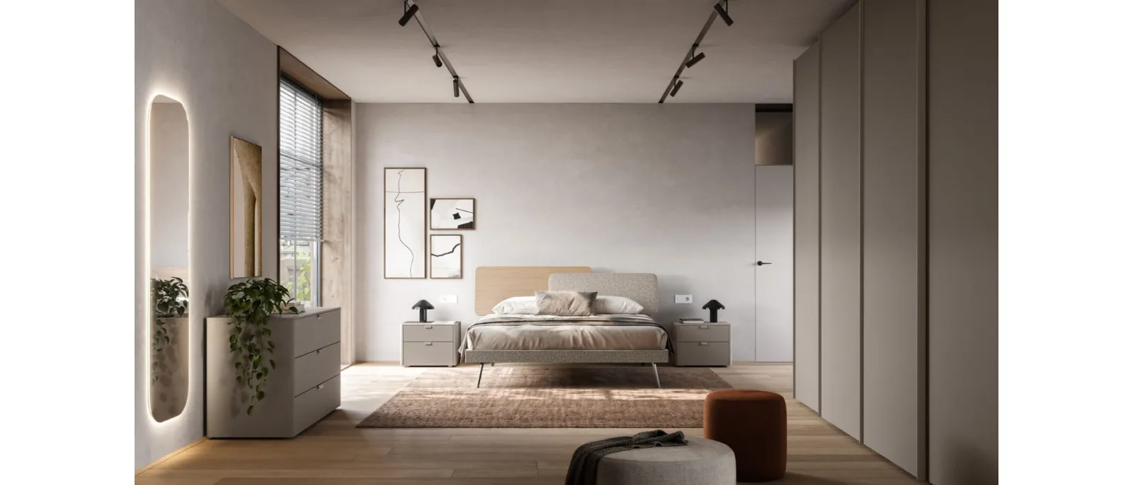 Double bed Loli Night 18 in upholstered fabric and textured Arena by Orme.