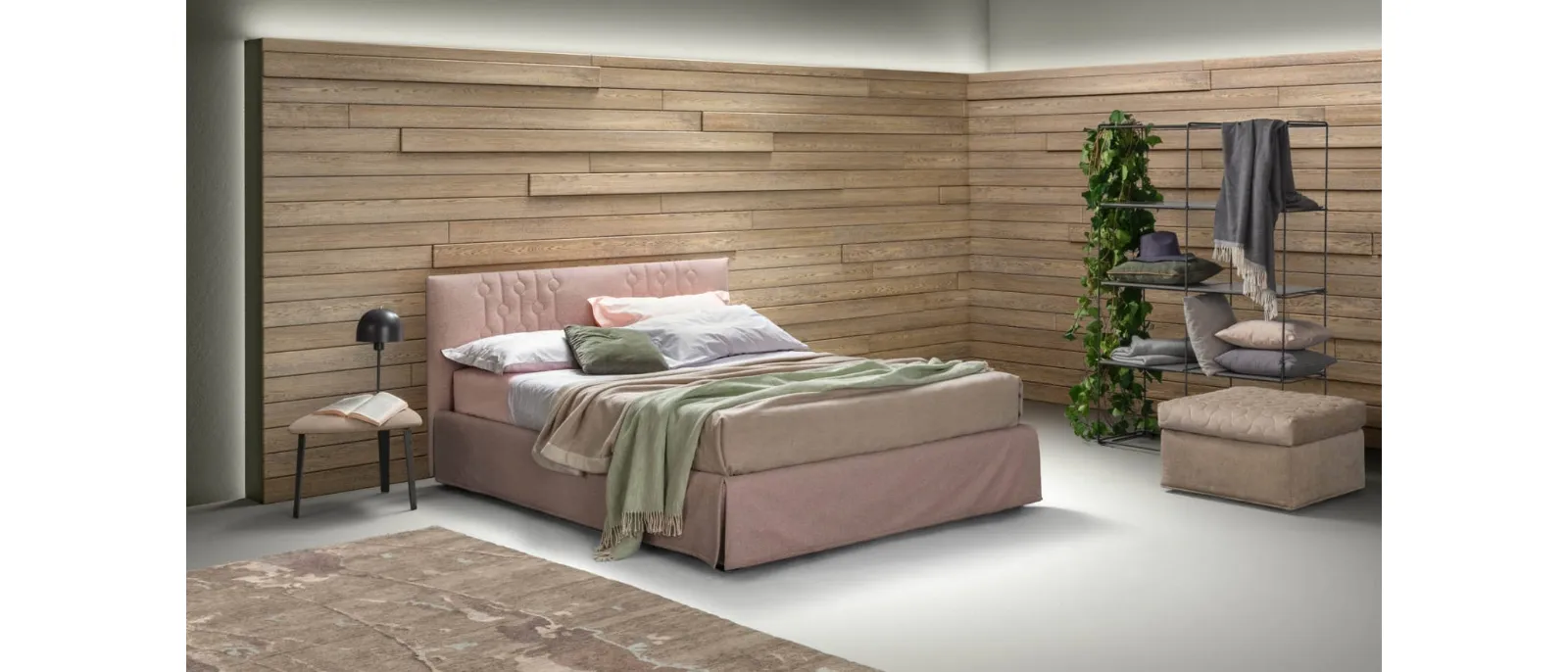 Modern fabric bed with Loop headboard by Bside.