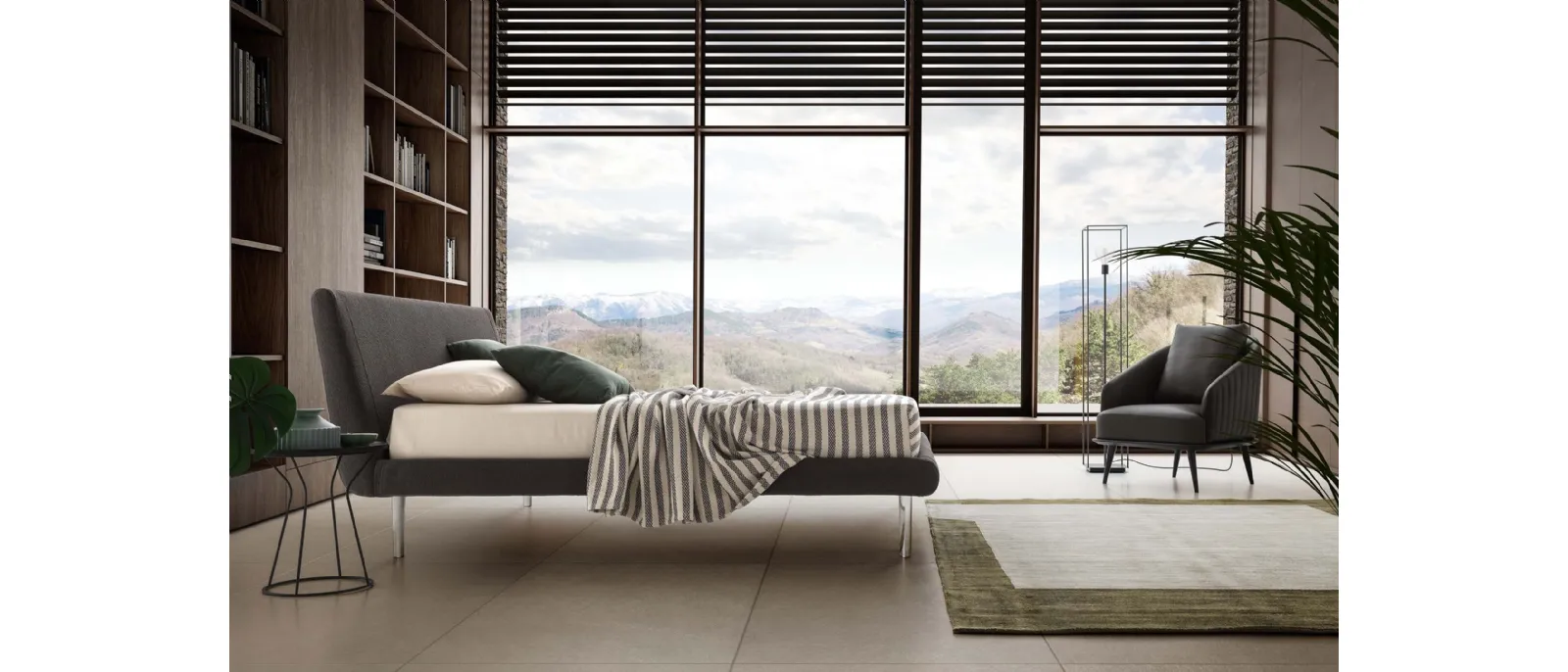 Bed Metropolitan of Le comfort is upholstered and available with metal legs to the ground or on
