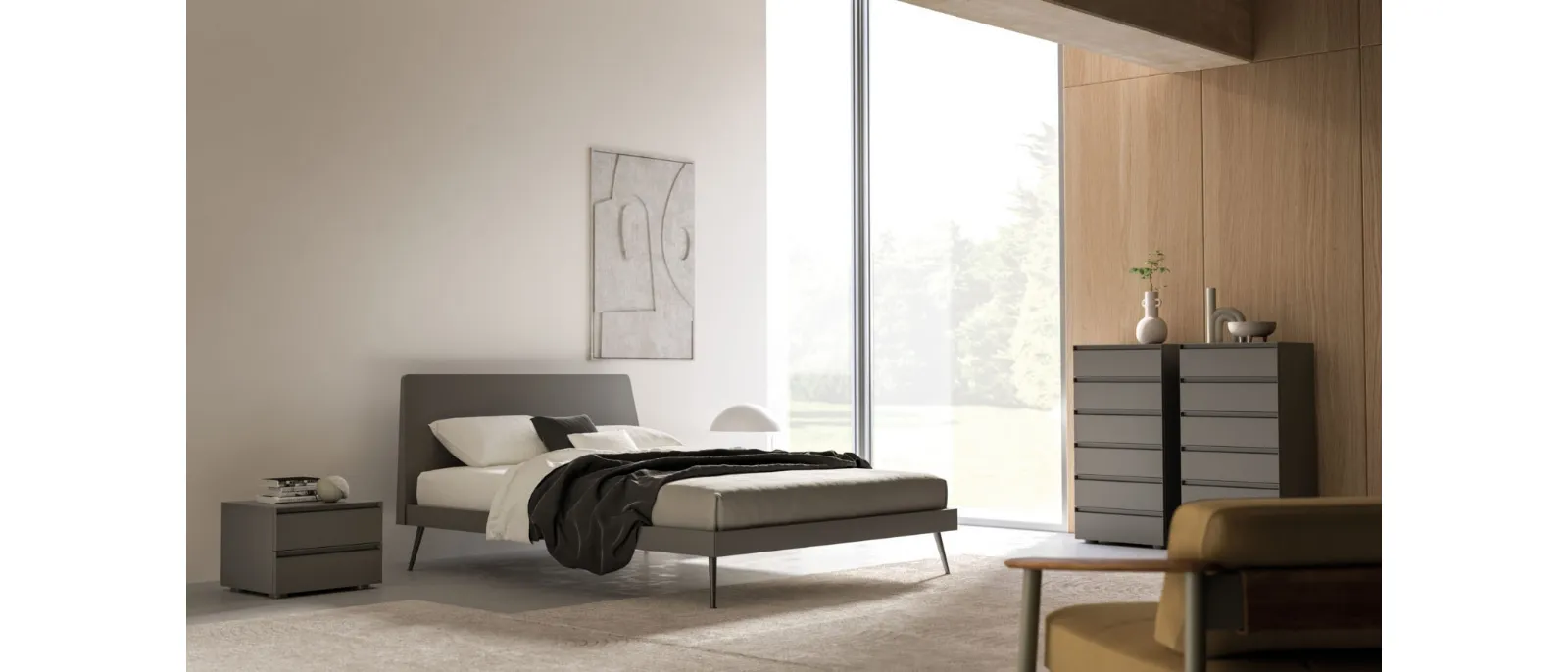 Olivia Night 25 bed in matte lacquered Tufo by Orme.