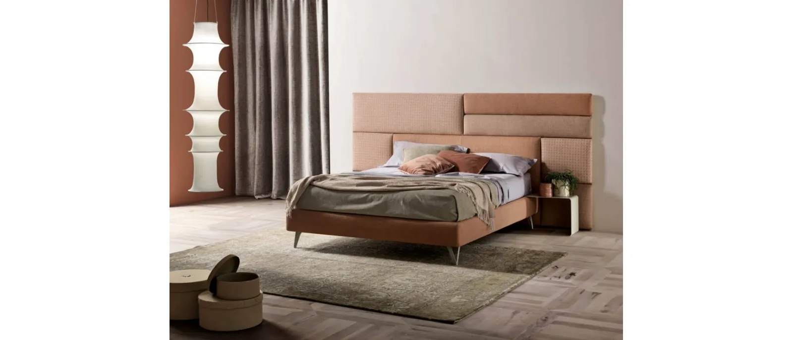 Bed with headboard in Wall panels fabric by Bside