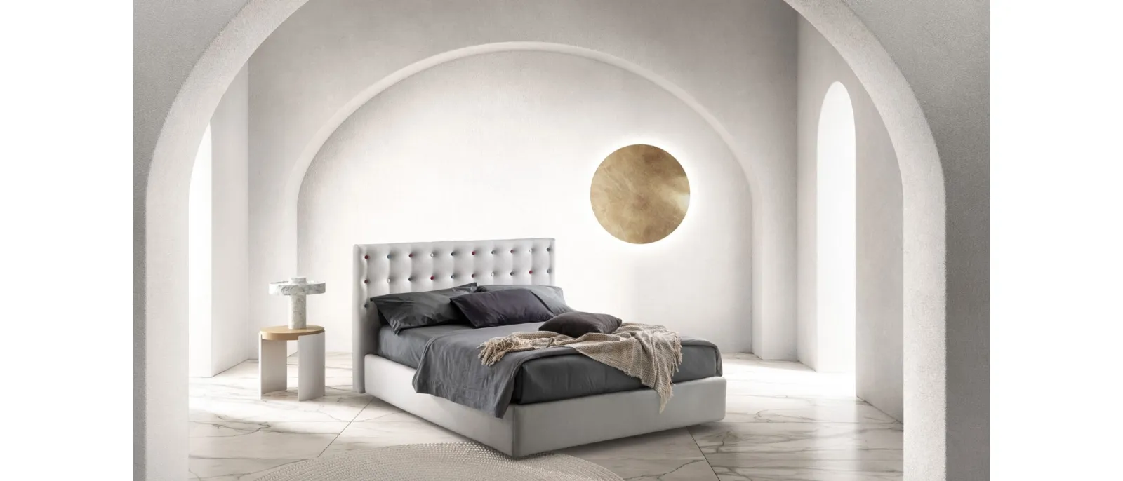 Fabric bed with quilted headboard Point by Bside.