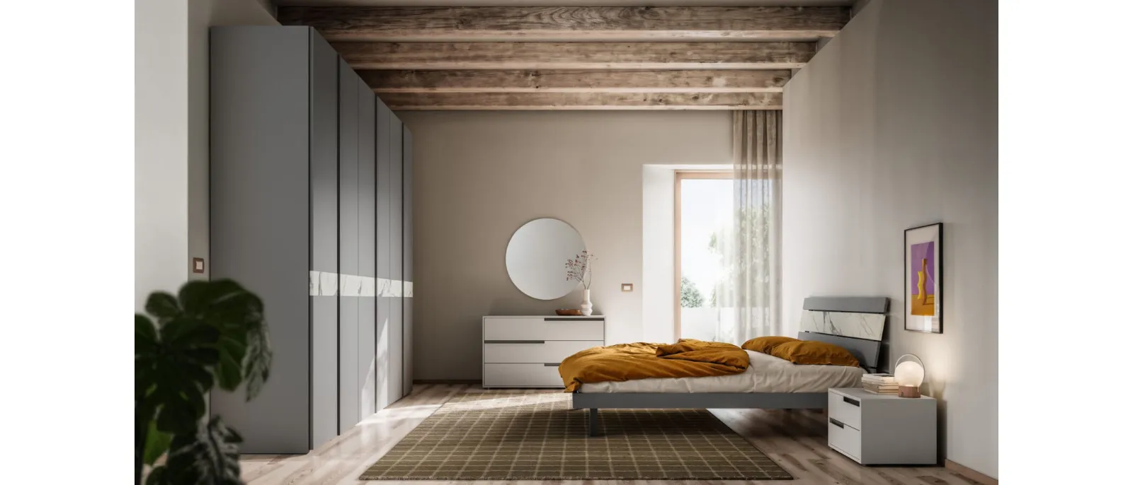 Bed with Sogno Night 05 headboard by Orme.