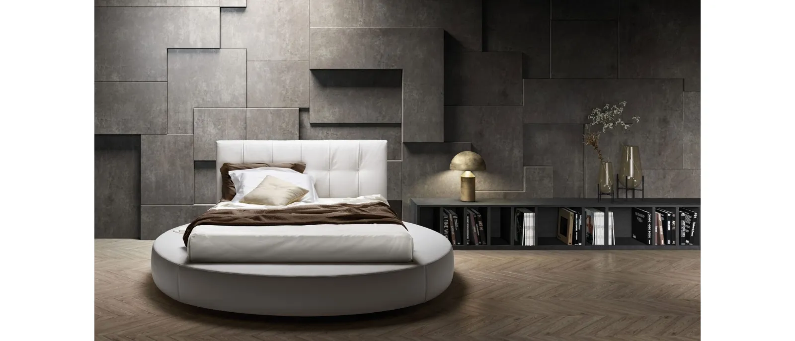 Round bed with quilted headboard Special by Bside.