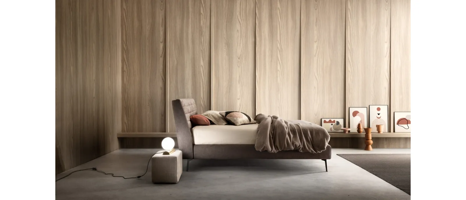 Upholstered fabric bed with quilted headboard Stick by Bside.