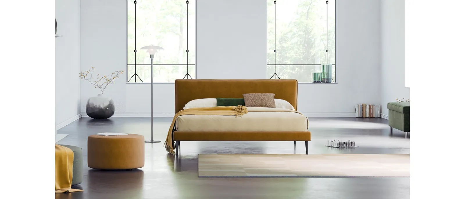 Le lines of the bed frame are simple and pure while the design is modern