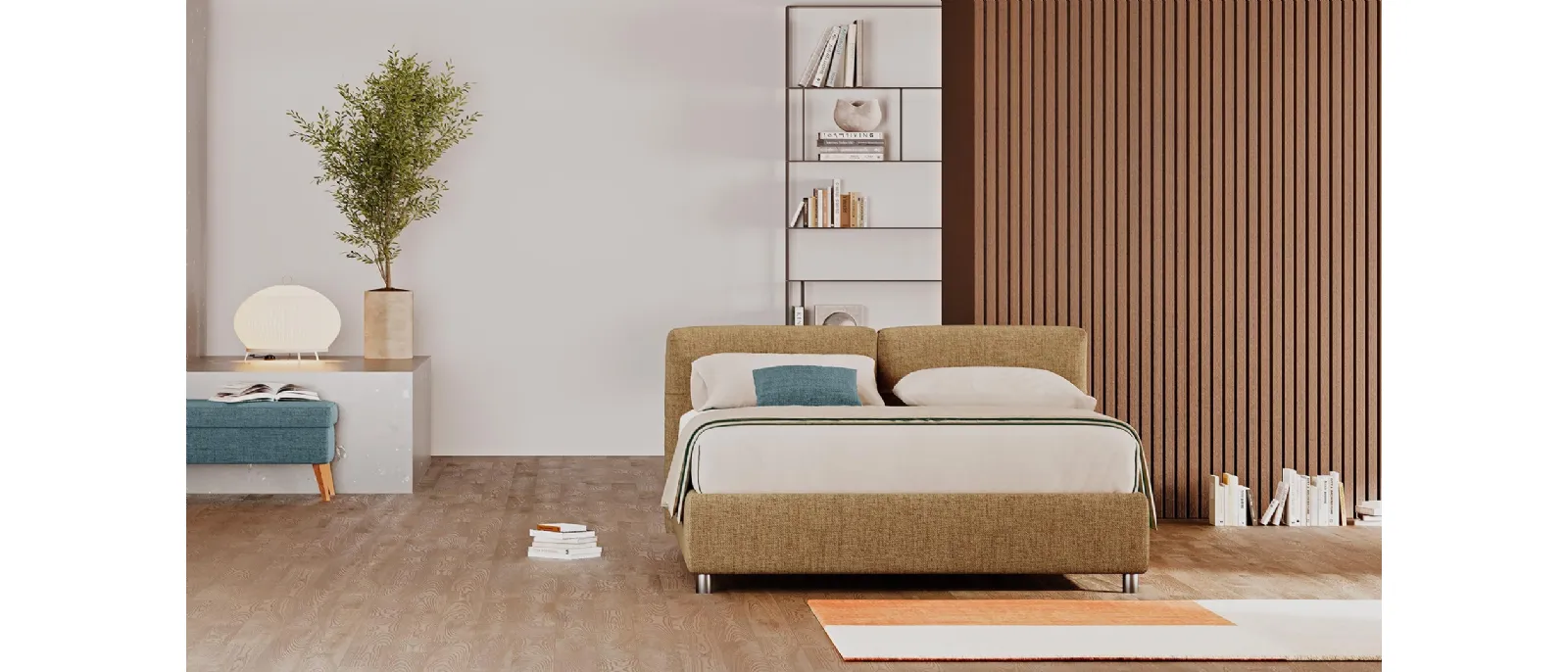 With its large upholstered headboard and a wide range of available colors to choose from the