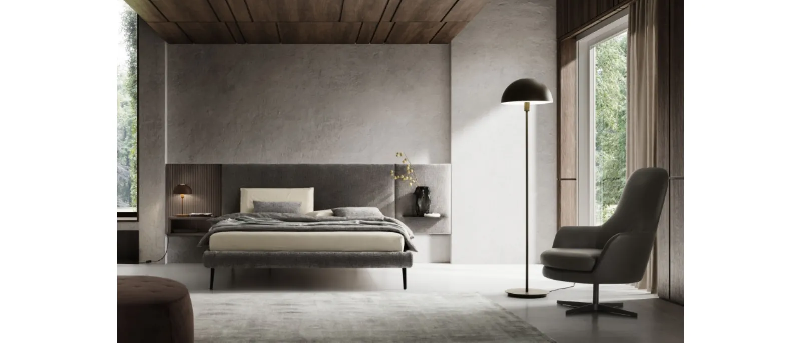 The bed is covered with a double-layer fabric which gives it