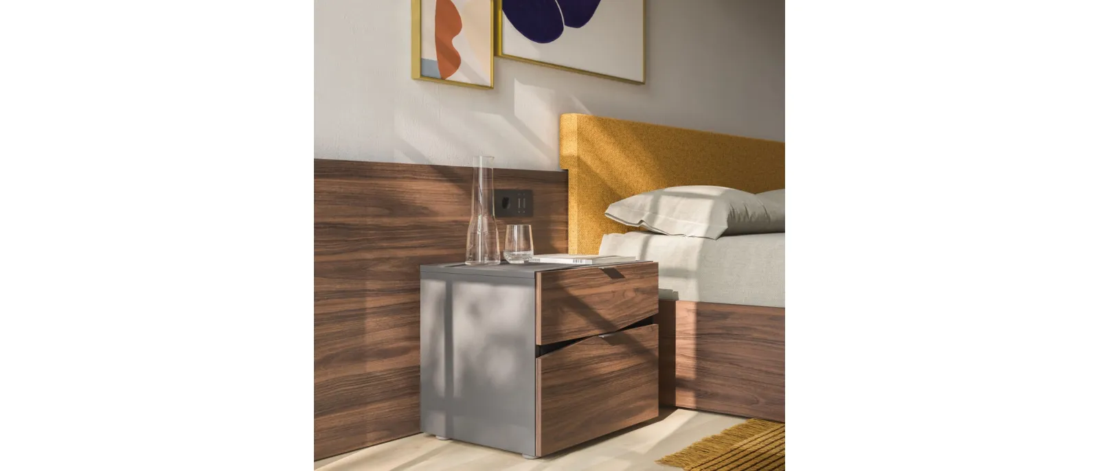 Slant Elm Bedside Table