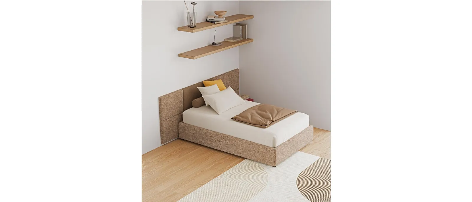 Boiserie with bed frame of wood or wicker with headboard and footboard with the same