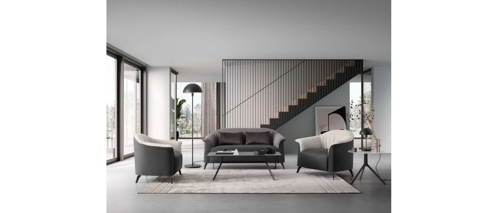 The Caroline armchair by La Comfort is a very comfortable small sofa covered with fabric and available
