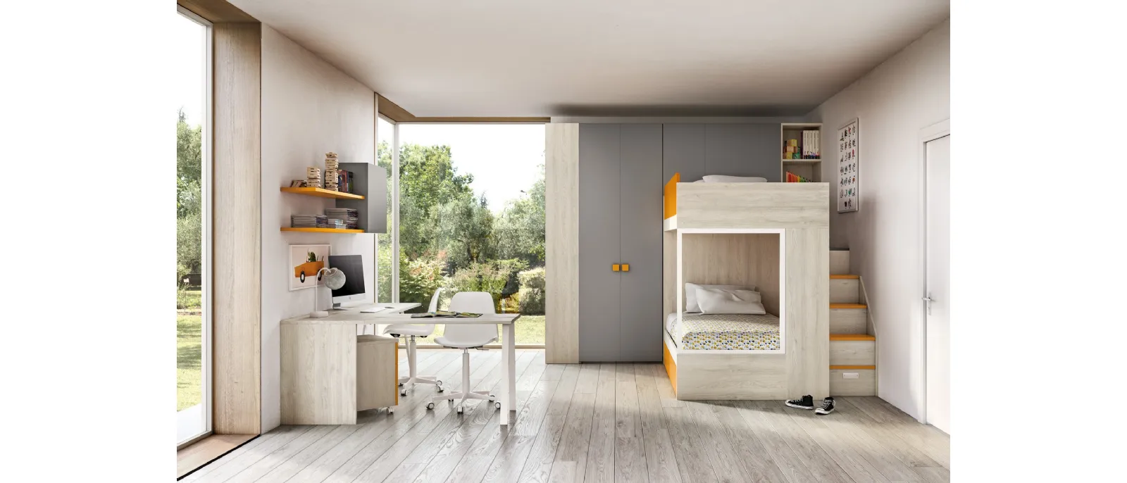 Il letto è composto da due strutture che riproducono una tipica camera d