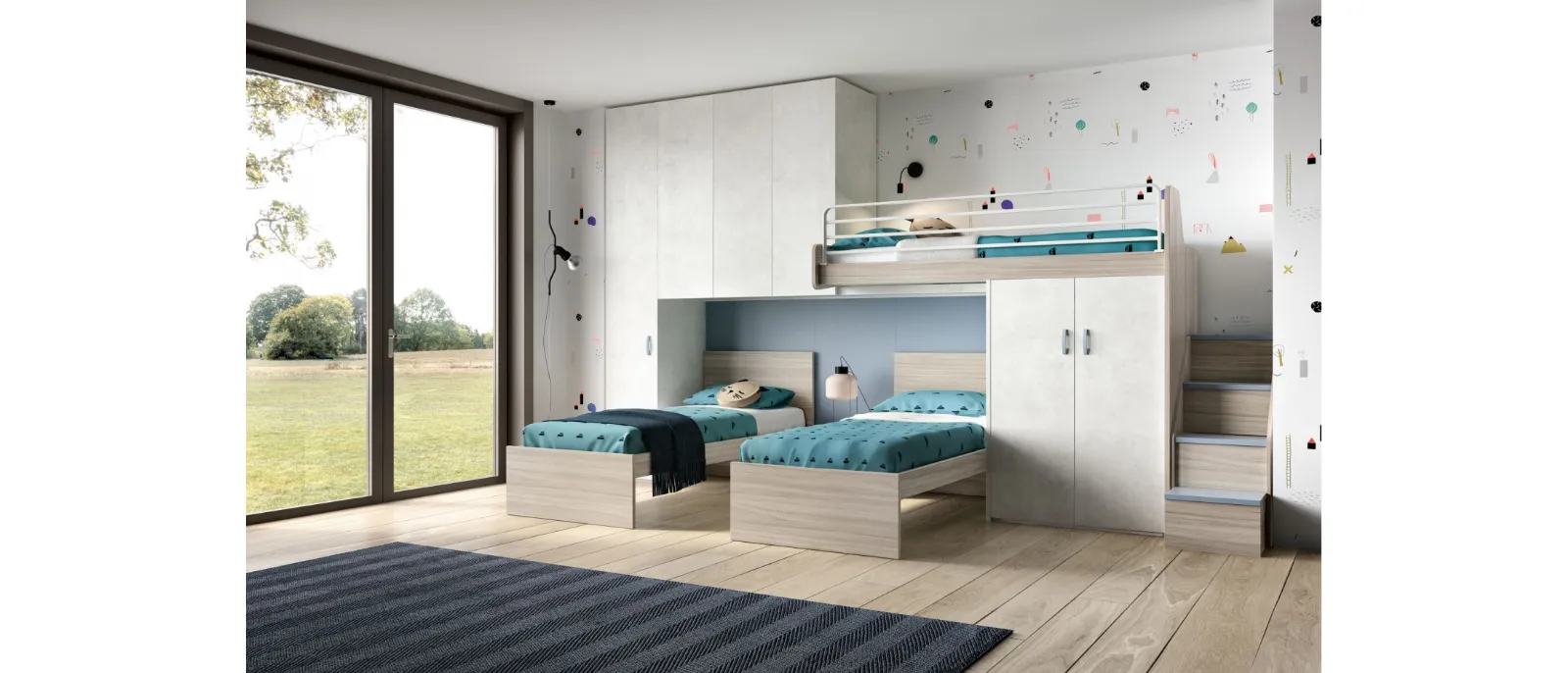 The room with three beds and mezzanine is the ideal choice for those who love going