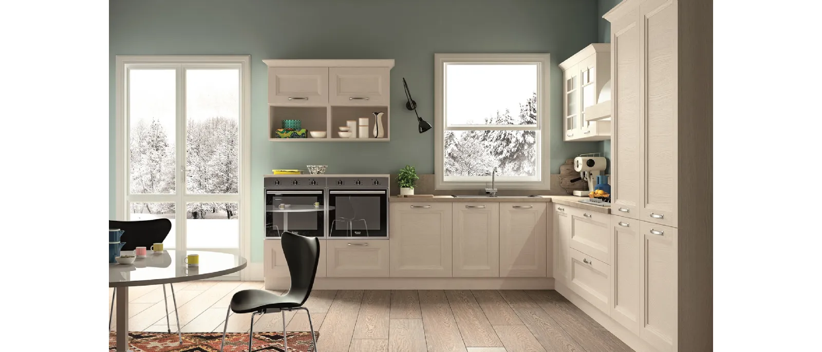 Classic corner kitchen Alba in Ash with Ivory finish by Essebi.