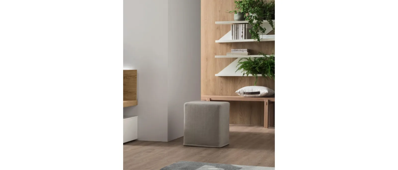 Square poufs are made of soft material with different